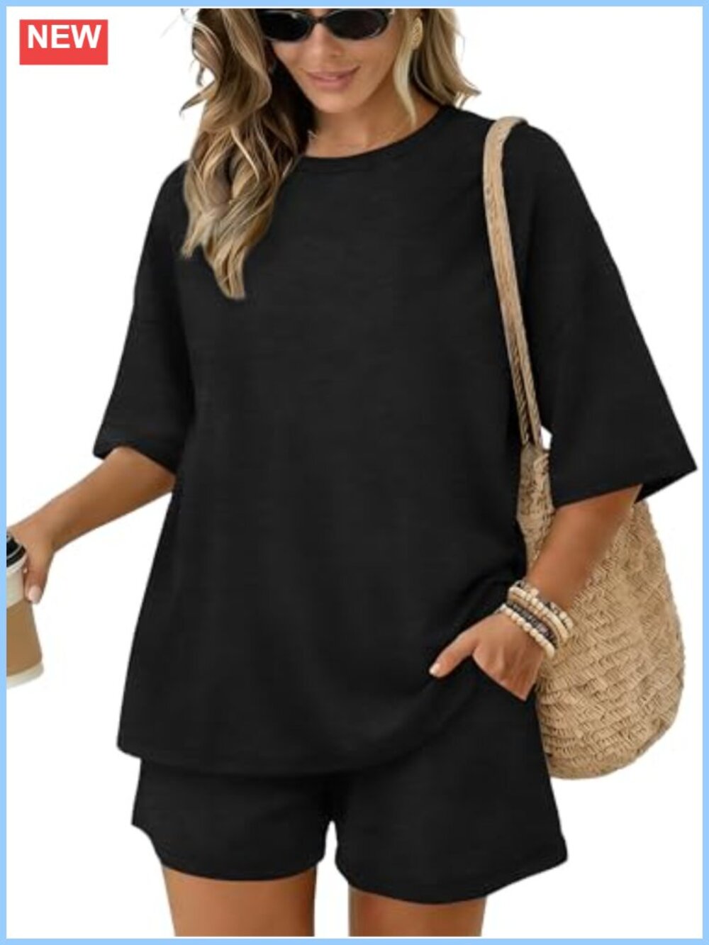 Women's Lounge Set 2 Piece Oversized Tee and Drawstring Shorts Polyester Rayon